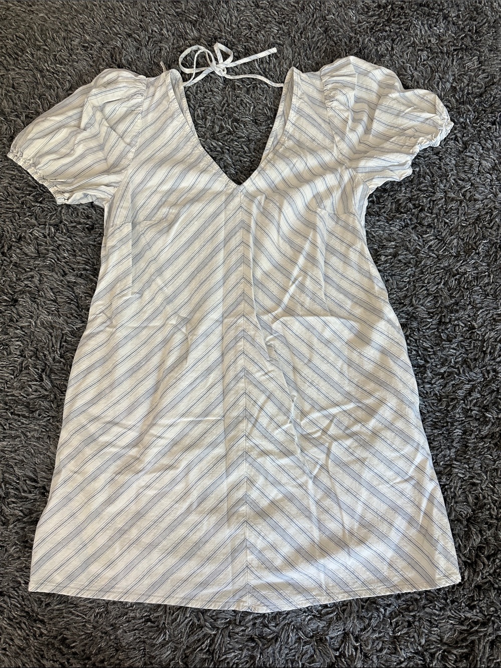a new day White and Light Blue Striped V-Neck Mini Dress